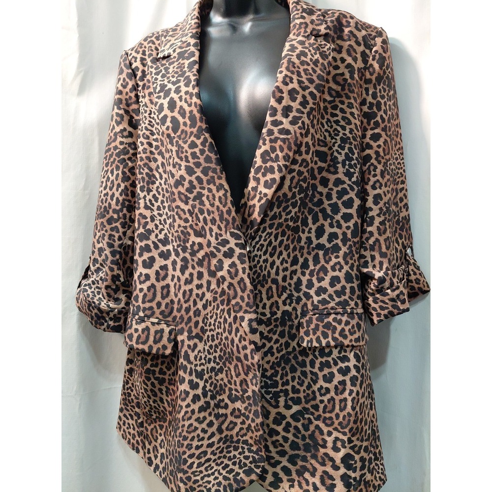 Zara Basic Leopard Print Open-Front Blazer Women's Size XL  Brown Black Mob Wife